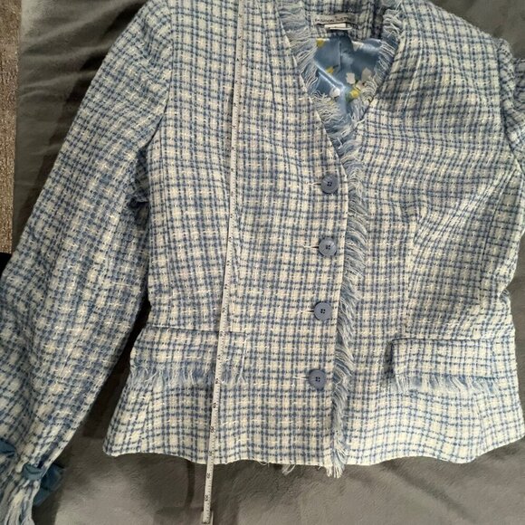 Women's Beautiful Spring Fashion Instinct Blue & White Tweed Blazer, Size 8 - Picture 9 of 10